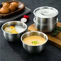 1pc stainless steel steamed egg bowl with lids fruit salad dessert soup bowl tableware ramekin pudding container baking mini pot