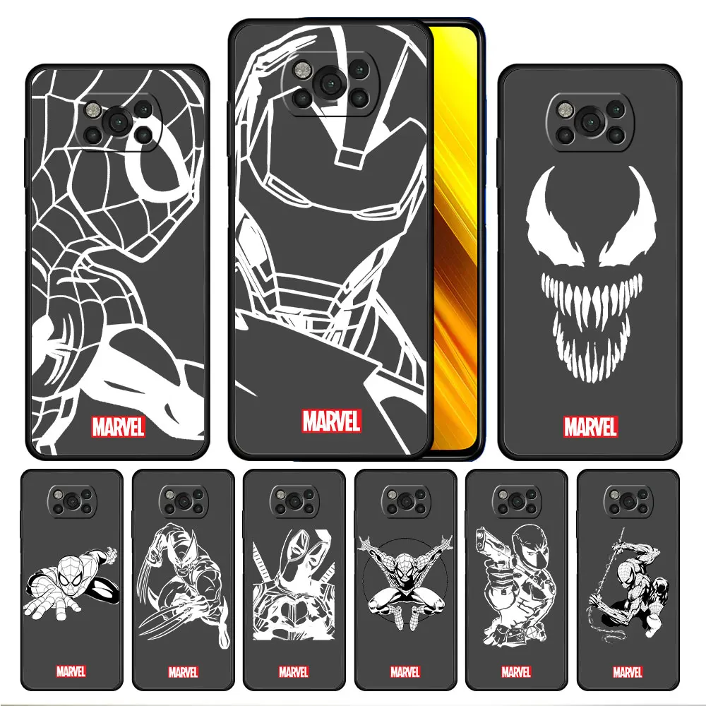 

Cell Case Cover for Xiaomi Poco Redmi 8 7 Pro X4 Note 9 9S 10 11 F3 X3 NFC M3 Note10 11S Black Capa Marvel Iron Man Spiderman