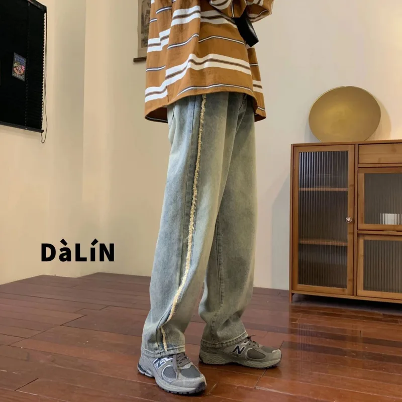 3 Colors Baggy Jeans Men's Fashion Retro Casual Straight Jeans Men Streetwear Hip Hop Loose Wide Leg Denim Pants Mens Trousers