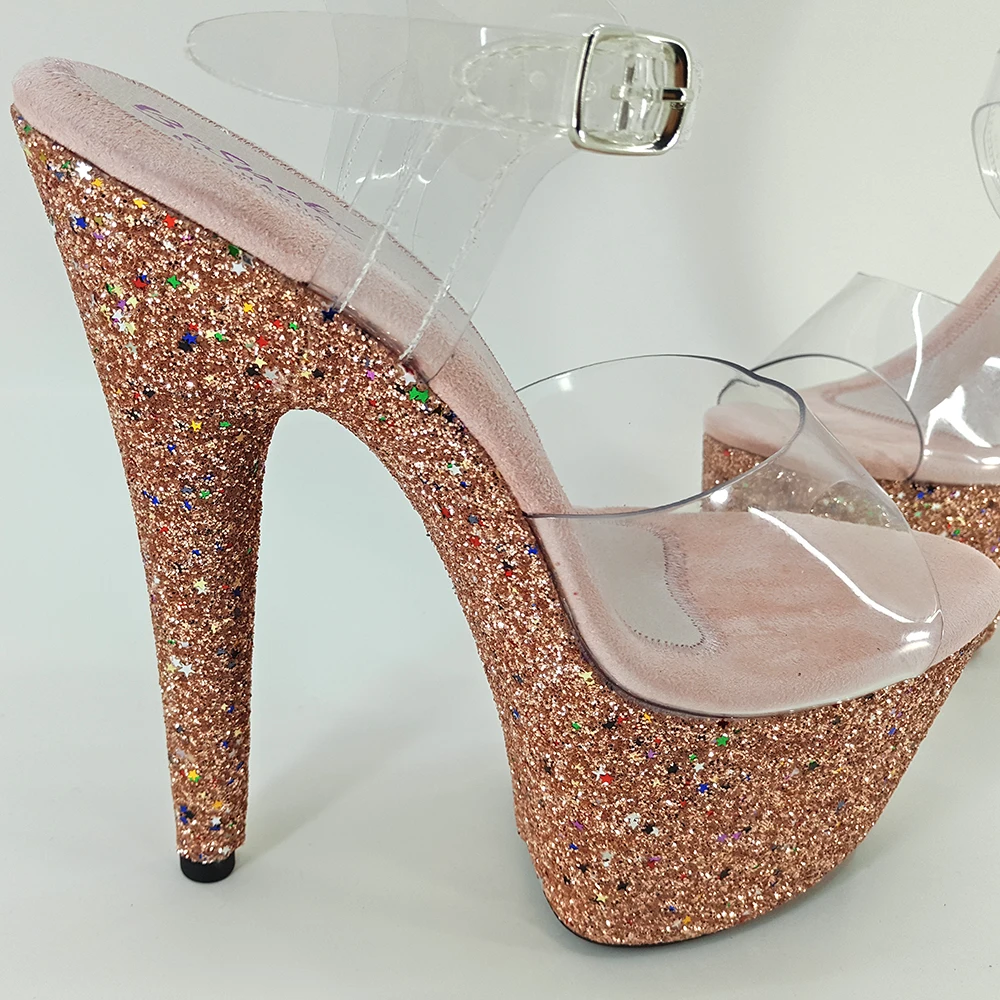 Leecabe Clear Stripe style high heel sandals 17cm/7inches sexy model shoes pole dance shoes