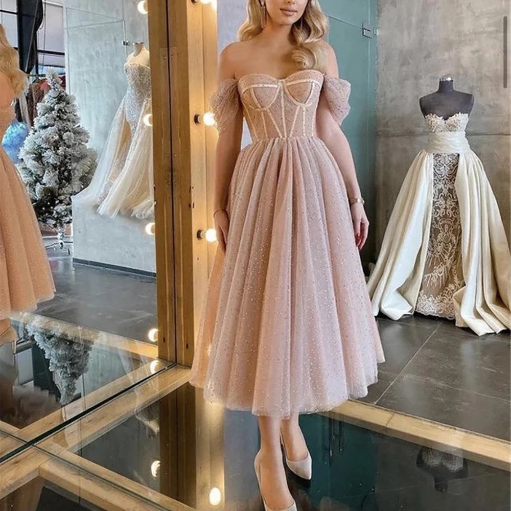 

Sweet Long Homecoming Dresses for Ladies A-Line Sequines Off the shoulder Formal Evening Party Elegant Gowns