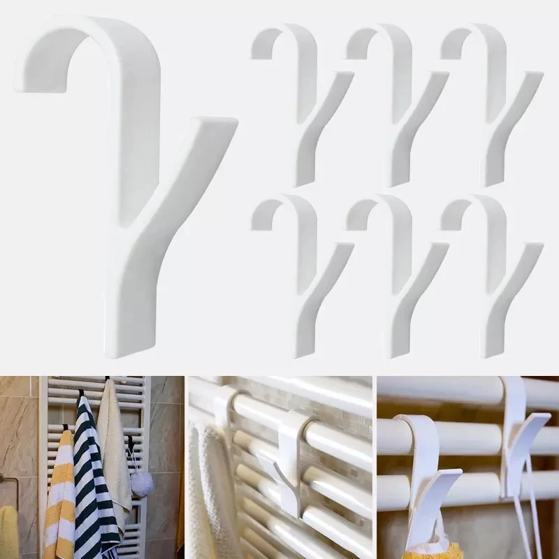 

4Pcs White Hanger for Heated Towel Radiator Rail Bath Hook Holder Clothes Hanger Plegable Scarf Hanger Drying Space Towel Rack