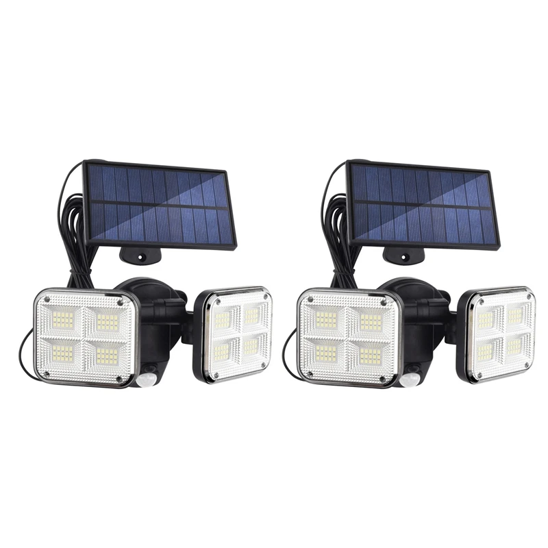 

2X яркие солнечные светильники, водонепроницаемые наружные фонари с регулируемой головкой, широкоугольный датчик движения