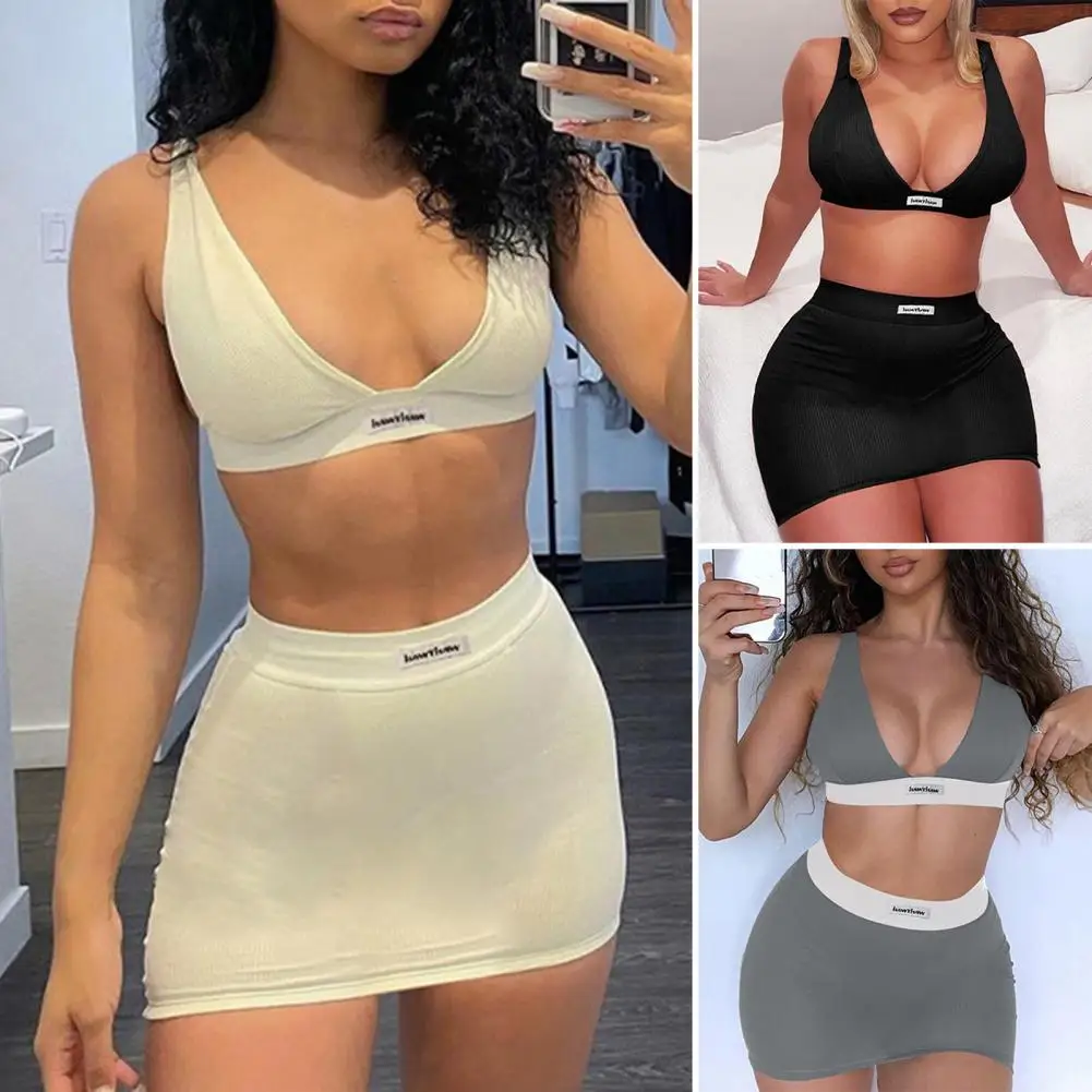 

Sexy Two Piece Set Women Crop Top And Mini Skirt Ruched Party Bodycon Outfits Summer 2 Piece Set Club Strap Women Set