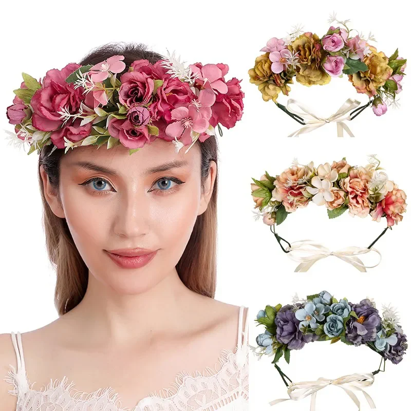 

Head Garland Beach Wedding Hair Tiara Vine Hair Flowers Accessories Bohemian Crown Women Bride Headband Girl Wreath For Flower