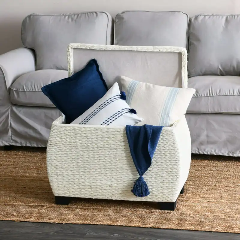 

Handcrafted Paper Rope Curved Storage Wicker Chest, Cream