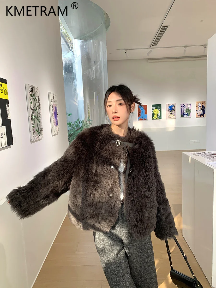 Женская куртка из натуральной овечьей кожи короткая зимняя пальто и куртки