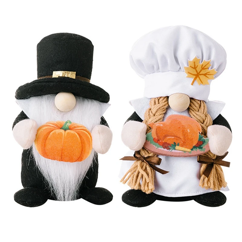 

1 Piece Thanksgiving Day Harvest Festival Hugging Pumpkin Chef Hat Rudolph Doll Ornaments Fall Gnome Plush Elf Doll Gifts Female