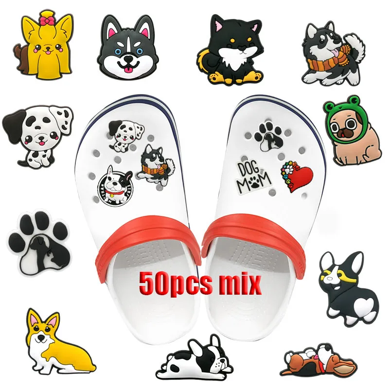 

Аксессуары для обуви для собак, 50 шт., аксессуары для кроссовок, женская и мужская обувь, корги, бульдог, Кроксы, джинсы, Прямая поставка