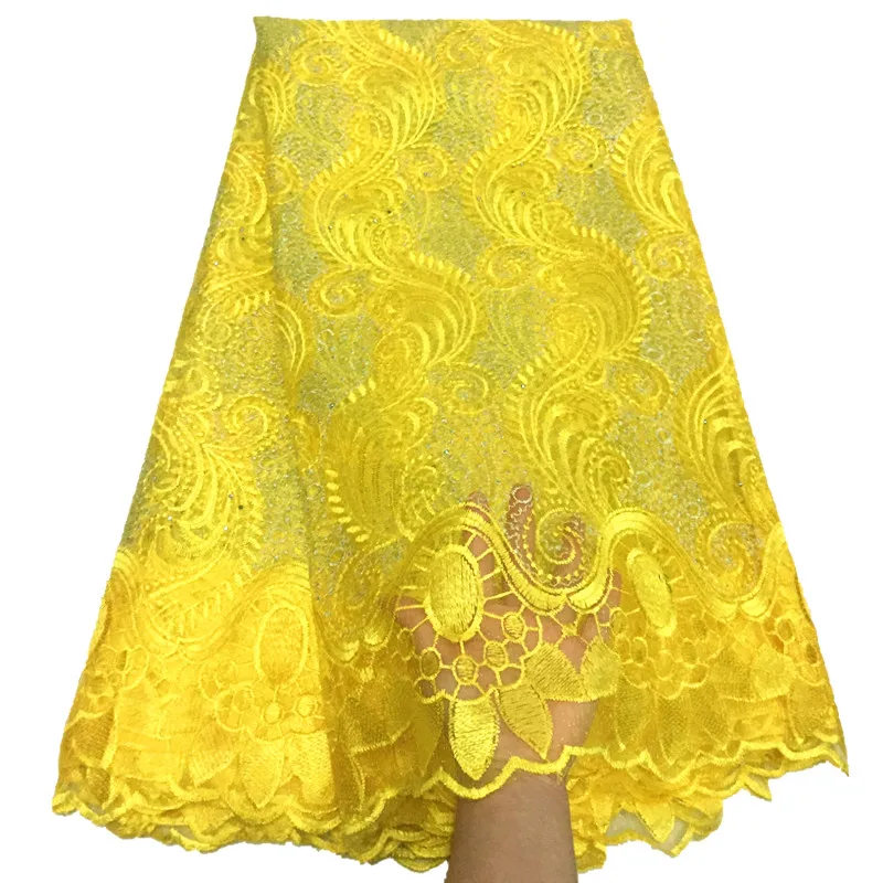 yellow lace fabric 2022 high quality lace nigerian lace fabric for women dress african lace fabric with stones