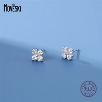 moveski 925 sterling silver japanese four petals zircon flower stud earrings women simple small fresh banquet jewelry