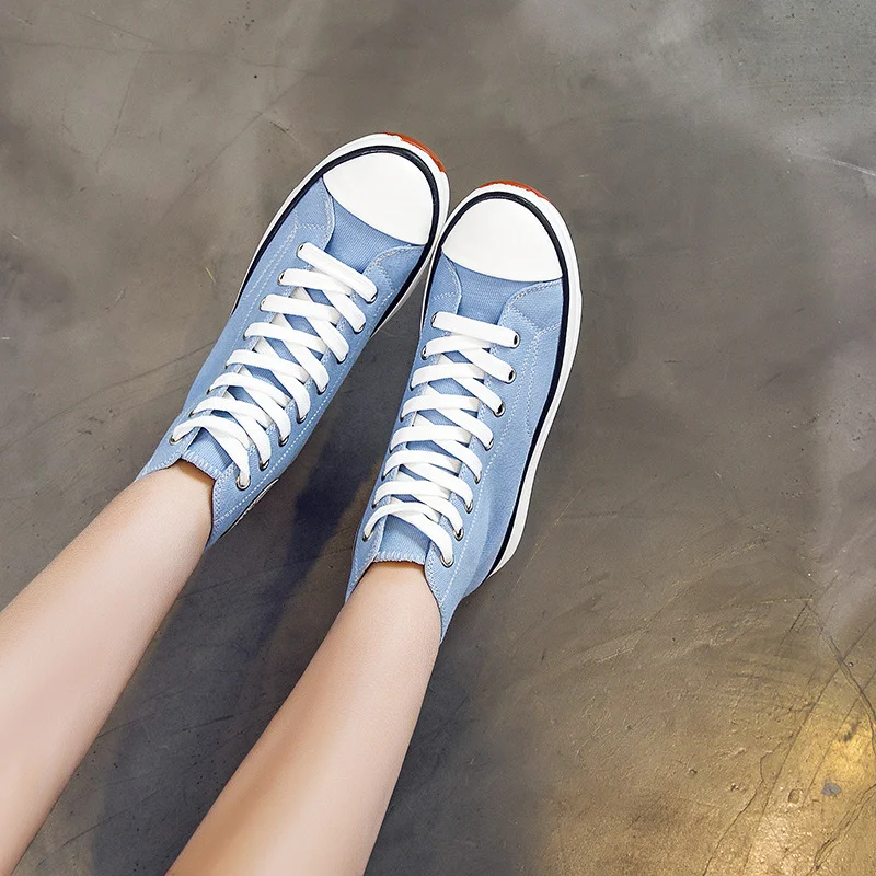 Women Shoes Spring/autumn Platform Lace-up Flat Sneakers Canvas Shoes High-top Zapatos Planos Chaussure Femme Chaussures Plates
