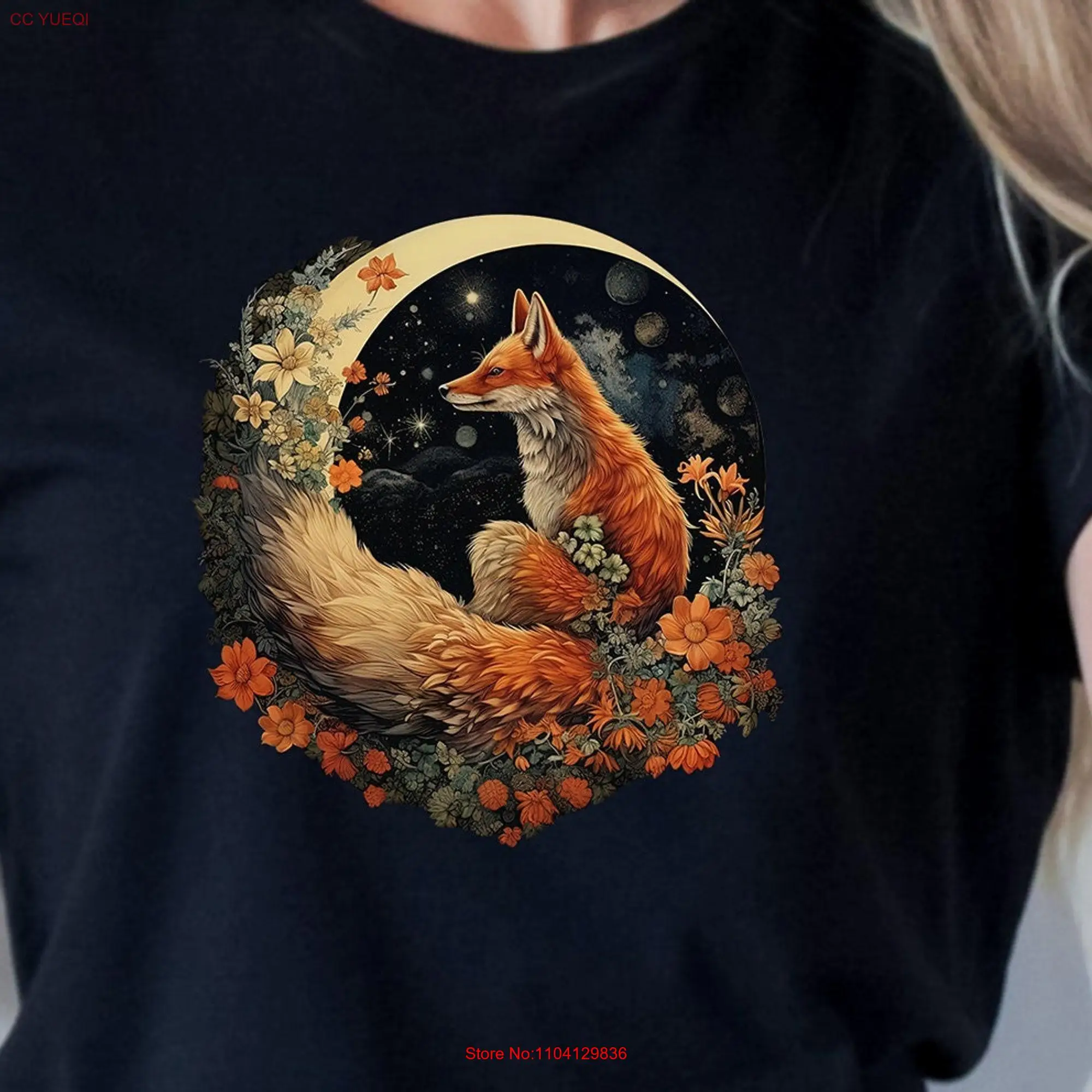 Футболка с изображением лисы Луны Whimsigoth Sgurt Goblincore Witchy небесный волшебный