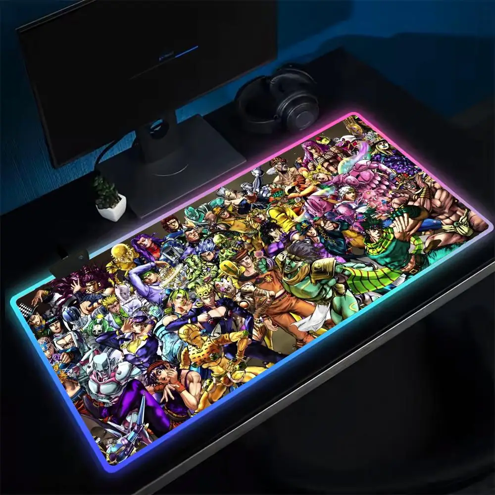 Фото Популярный коврик для мыши JOSEPH JOJO, игровой коврик для мыши в стиле аниме, светодиодные настольные коврики с подсветкой, резиновые настольные коврики XXL RGB №3