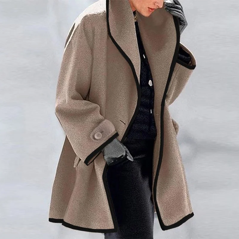 2021 Winter Ladies Fashion Autumn and Winter Casual Round Neck Loose Hooded Woolen Coat Double-sided Elegant Temperament Coat