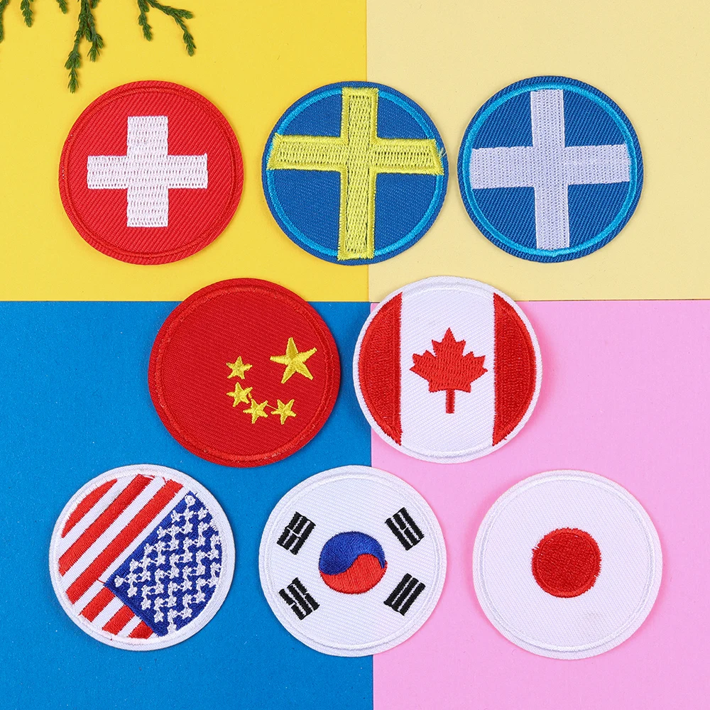 

Eight national flag patches round embroidery badge Iron On clothes chest arm DIY hat hot hot paste Korean Japanese cloth paste