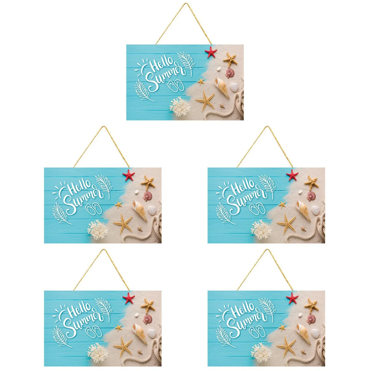 

5 Pack Square Wooden Hanging Tag Beach Theme Decor Outdoor Home Mediterranean Style Sign Bathroom Signs