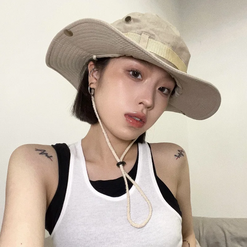 

Summer Fishing Caps Outdoor Bennie Hat Western Cowboy Cap Sunshade Mountaineering Jungle Men Women Sun Protection Headdress