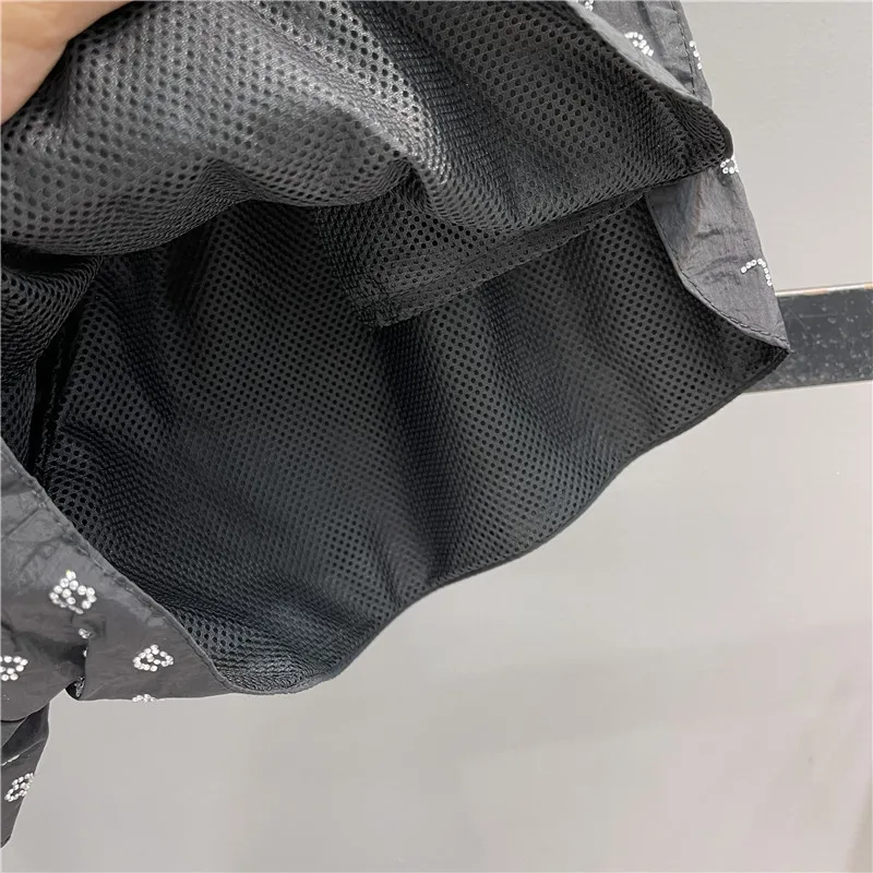 Black Elastic Waist Shorts Rhinestone Letters Wide Leg Shorts Women's Summer Thin Sports Casual Pants Slim Fit Short Hot Pants