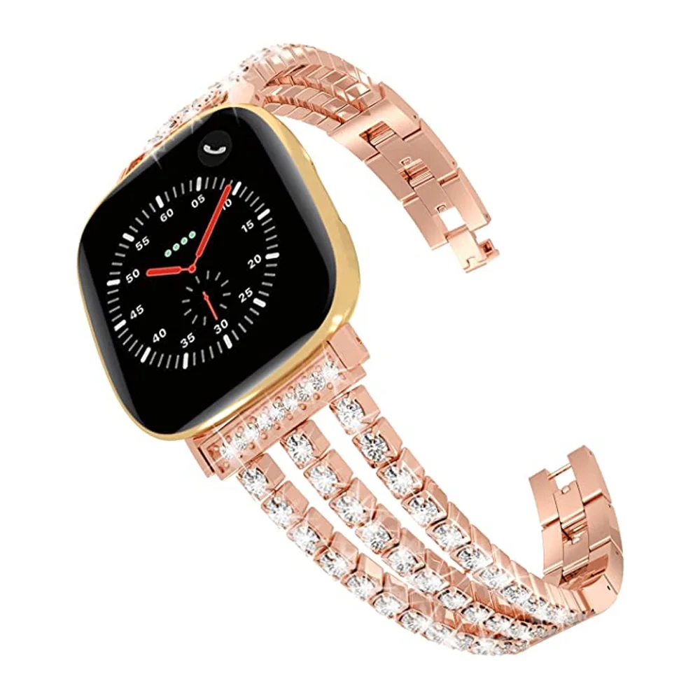 Buy Para Fitbit Versa 3 bandas, pulsera de mujer con reemplazo de diamante para Fitbit Sense bandas, accesorios de reloj inteligente correas Rosa dorado