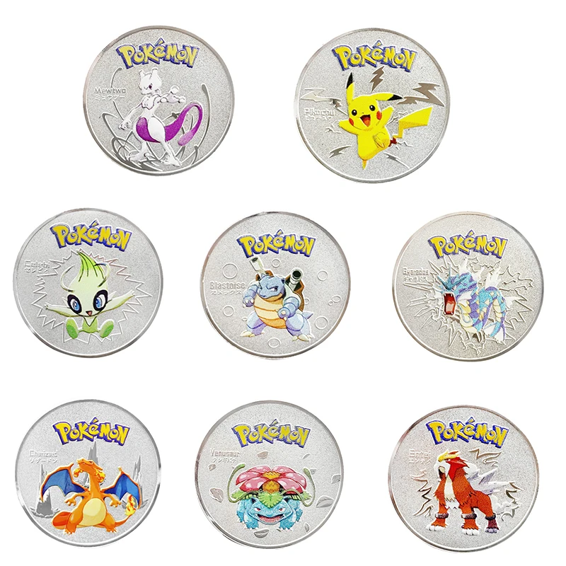 

Metal gold silver Pokemon Coin Pikachu Charizard Commemorative Coins original japan game Collection Anime card letter kids Gift