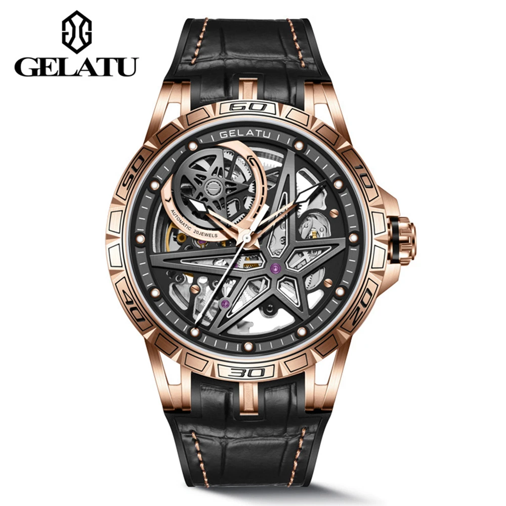 

Luxury Automatic Watch Skeleton Sports Watch 45mm Top Brand Men Mechanical Wristwatches DELATU Limited Edition Luminous Clocks