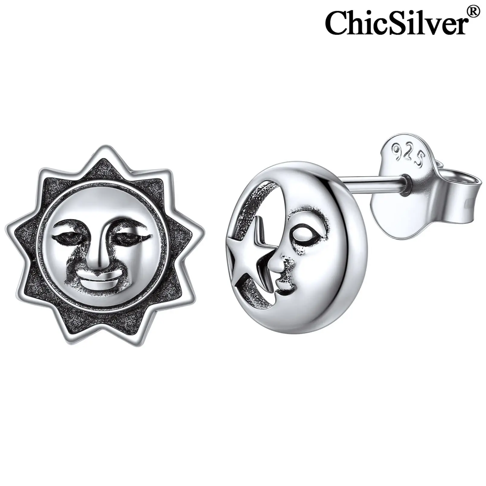 

ChicSilver Sun Moon Star Stud Earrings for Women Men Hypoallergenic 925 Sterling Silver Vintage Dainty Tiny Mismatched Earrings