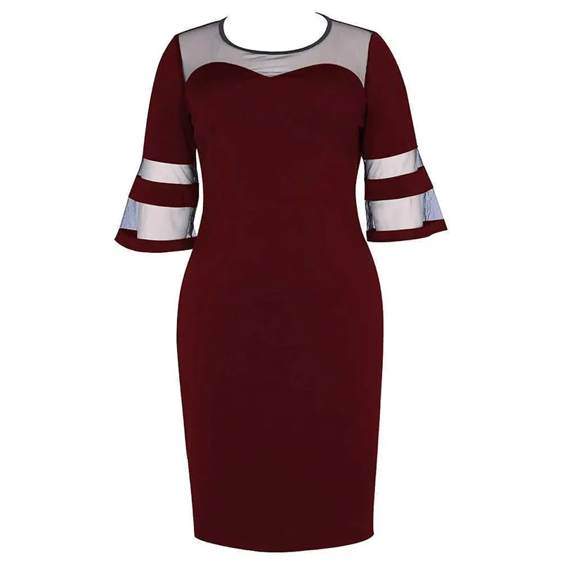 Sexy Plus Size Women Pack Hip Pencil Dress Bodycon Summer Robe Female Fashion Mesh Sleeve Streetwear Women Elegant Vestidos