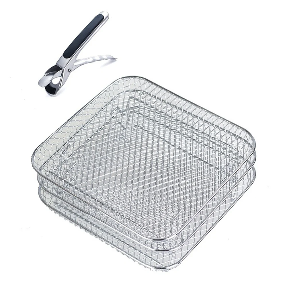 

8 Inch Air Fryer Rack for Instant Vortex Fryer,Philips,COSORI Fryer,Square Three Stackable,Multi-Layer Dehydrator Rack