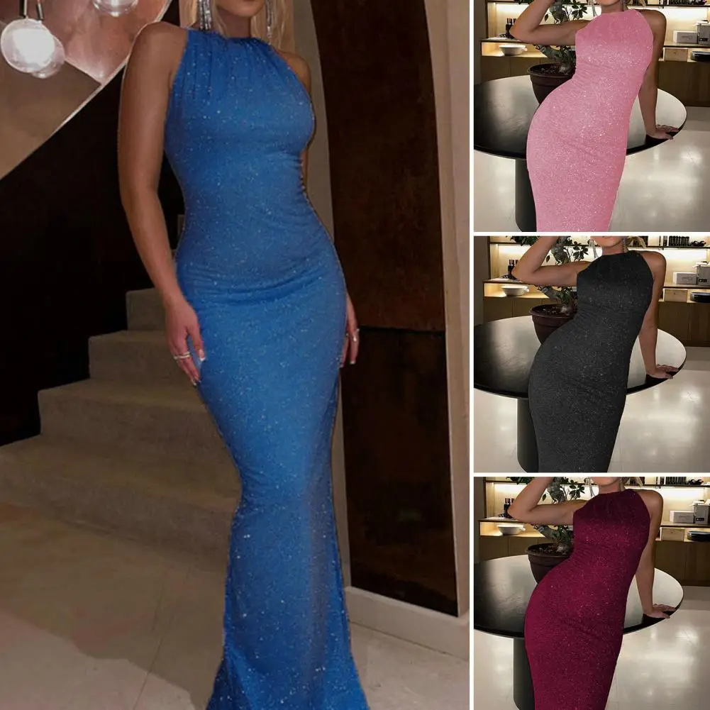 

Элегантное платье с запахом на бедрах, женское модное вечернее платье вечерние блестками, сексуальное облегающее вечернее платье без рукав...