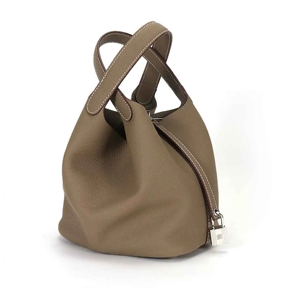 

Motingsome Fashion Women Bucket Bag Genuine Leather Luxury Purses and Handbags Luxury Designer Litchi Grain Calfskin Tote 2022