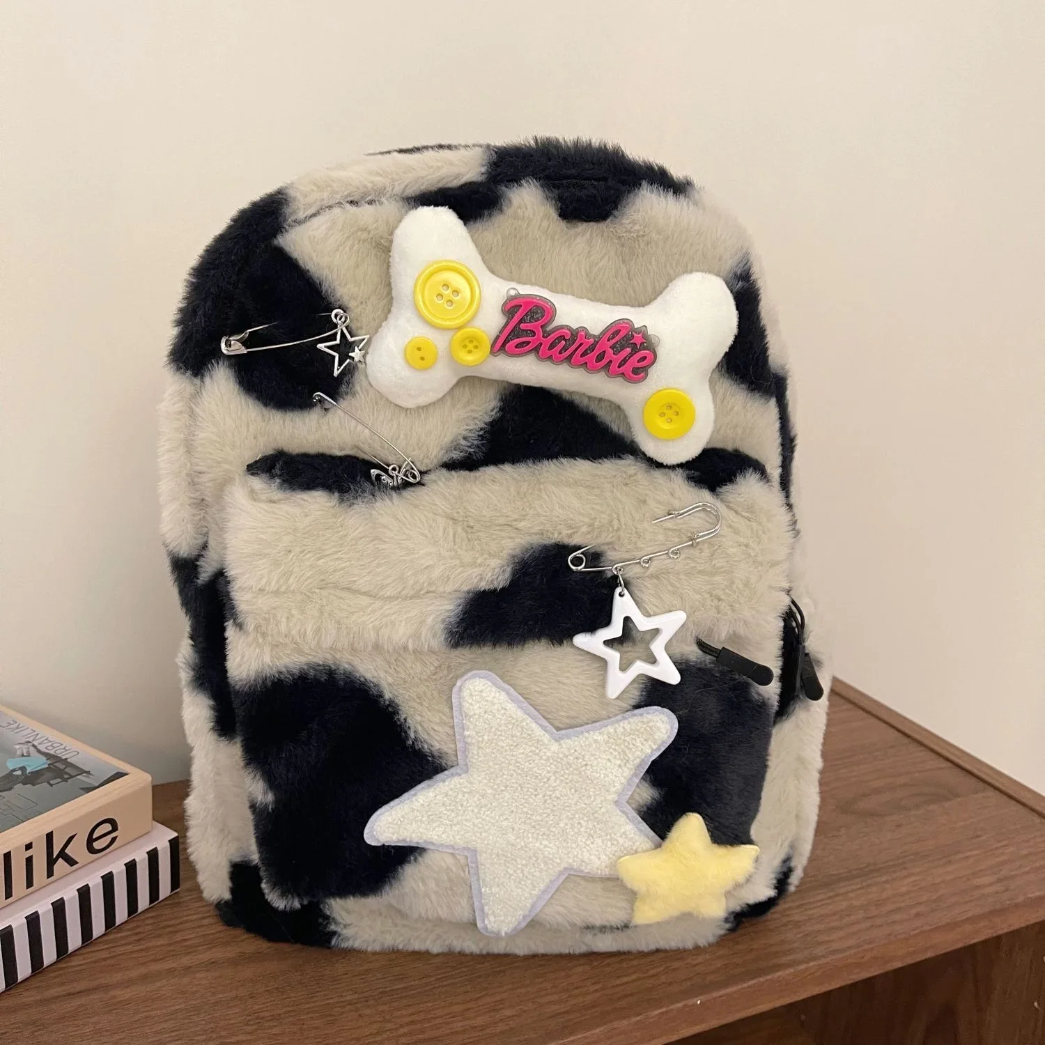 Y2K Korean Fashion Casual Kawaii Book Bag Plush Star Backpack Student Bags Schoolbag Kids Travel Girls Ladies Backpacks Women