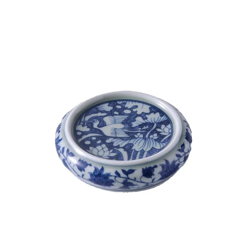 Jingdezhen Qitang Blue and White All-Way Lianke Lid Coaster Purple Clay Pot Cover Holder Tray Home Tea Ceremony Spare Parts