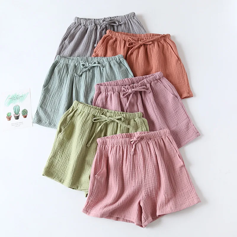 Bottoms Women Summer Sleep Shorts Home Pants Crepe Cloth Cotton Yarn Thin Japanese Solid Beach Casual Simple Loose Sleepwear