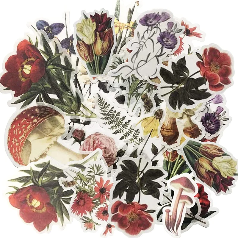 

60 PCS Watercolor Vintage Flower Plant Stickers Decals for Laptop Scrapbooking Journal Planner Card Making