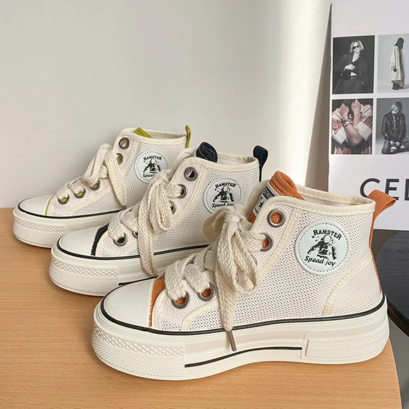 

Туфли женские высокие холщовые, дышащие, с вырезом «астронавт», с вулканизированной подошвой, белые, 3 цвета