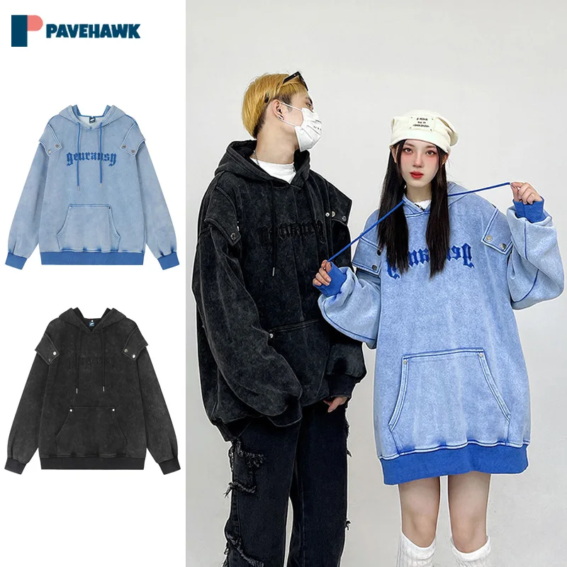 

Замшевая толстовка с капюшоном в стиле пэчворк для мужчин и женщин с вышитыми буквами американская парная Толстовка Harajuku уличный пуловер с большими карманами