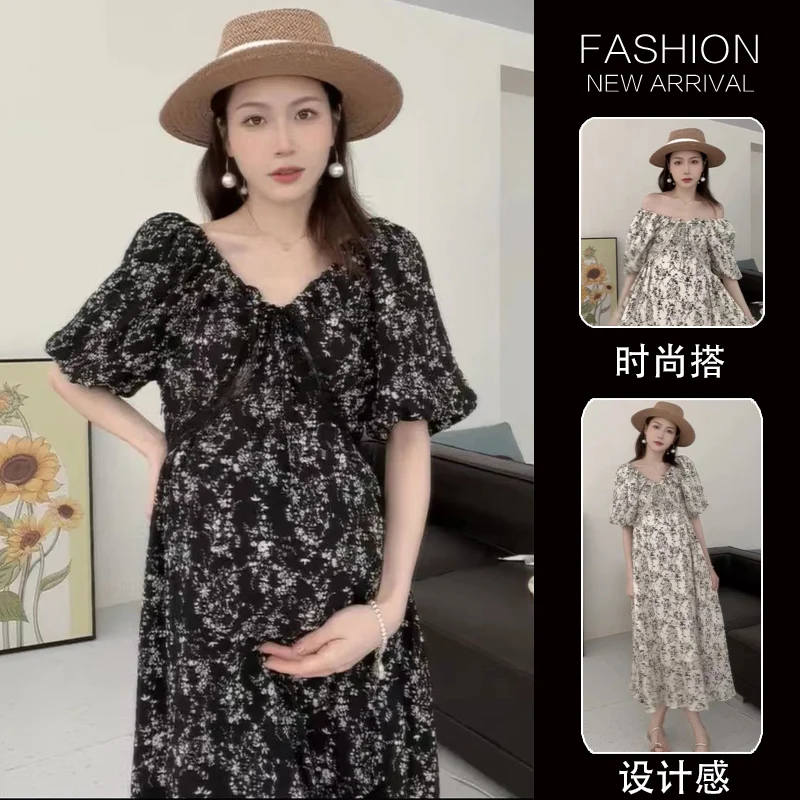 Chiffon Pregnancy Dress Printed Dress Maternity Dresses Floral Baby Shower Dress for Women Pregnant Woman enlarge