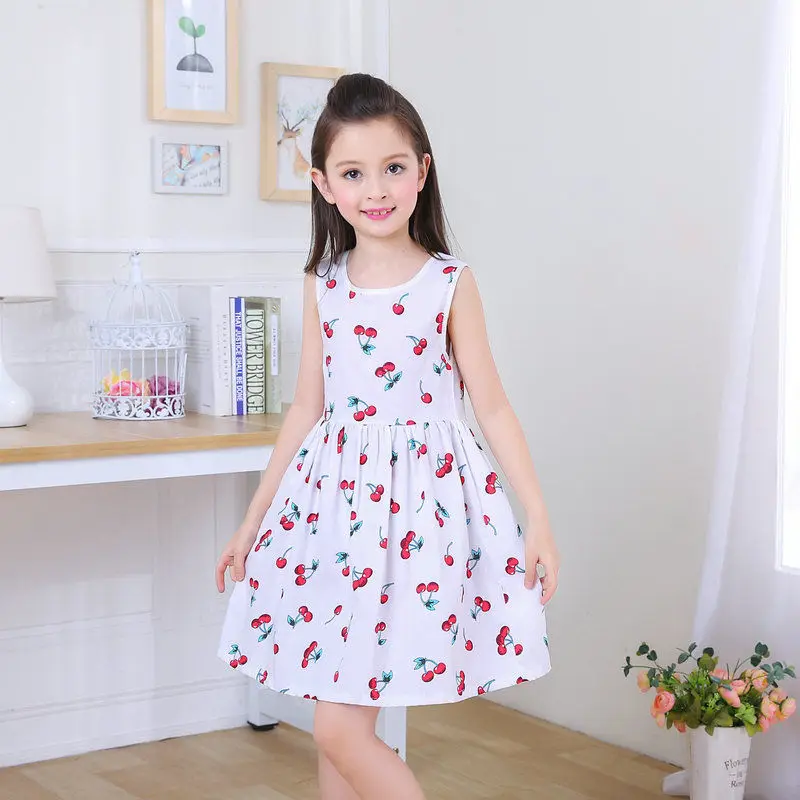 

Girls Dress Summer 2022 New Baby Dress Vest Princess Dress Printed Lace-Up Leaky Back Clothes Child Girl 2 3 4 5 6 7 8 Years Old