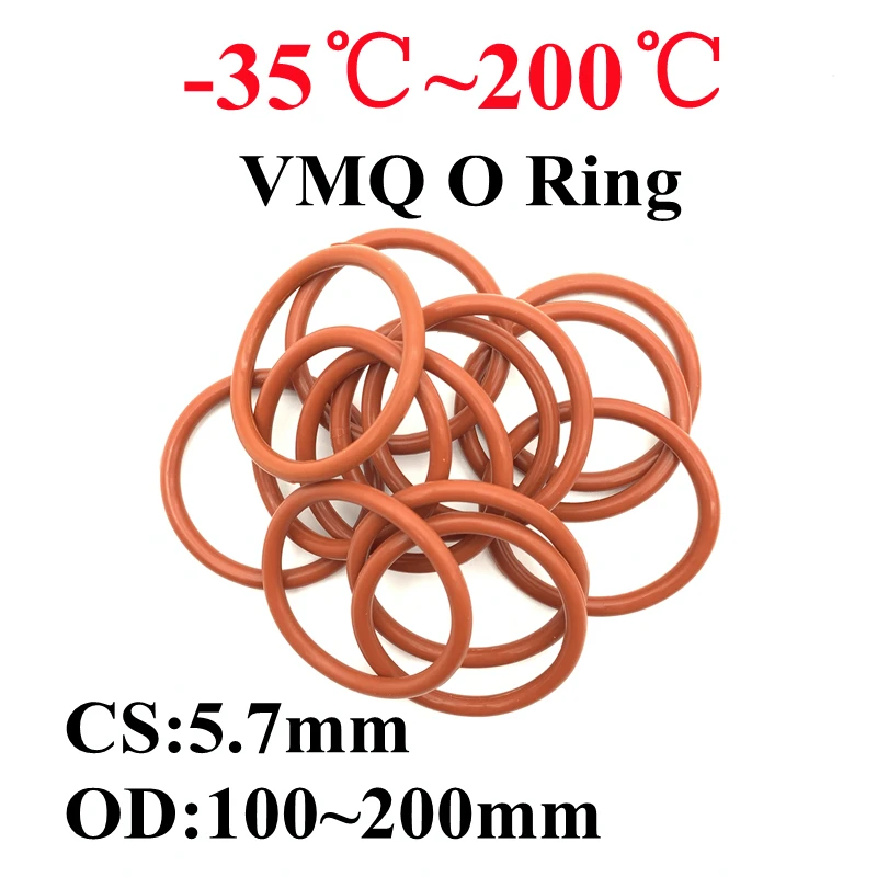 

Уплотнительное кольцо VMQ, 10 шт., прокладка толщиной 5,7 мм, внешний диаметр 100 ~ 200 мм, изолированная силиконовая резина, водонепроницаемая шайб...