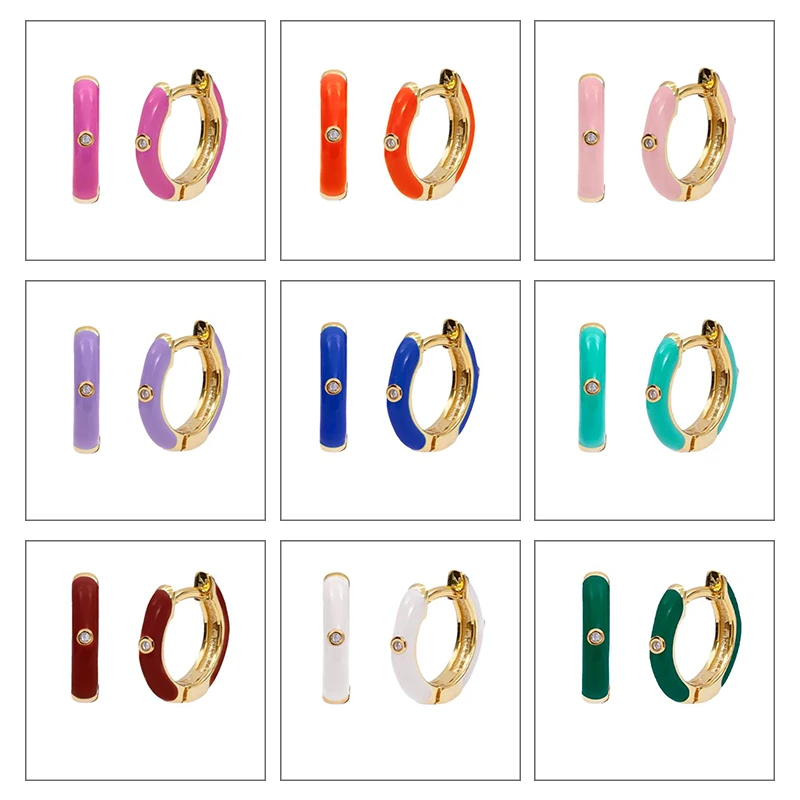 

MC 925 Sterling Silver Earrings Enamel Colorful Women Huggie Earring With Zircon Dripping Oil Craft Women Hot Sale Pendientes