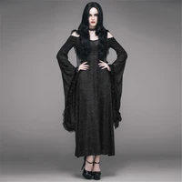 gothic victoria black sexy women party evening long dress steampunk deep v neck batwing sleeve formal dress hooded cosplay dress