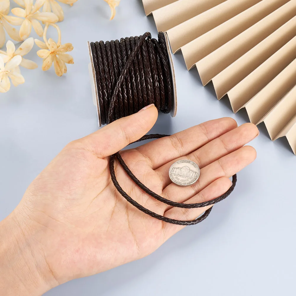 10m/roll 3mm Round Braided Cowhide Cords Black Brown Leather Cord String Rope for Bracelet Necklace Jewelry Making Accessories