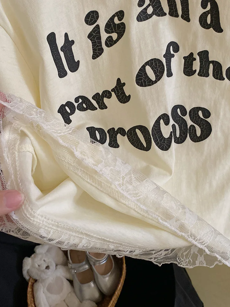 Летняя одежда для девочек кружевная рубашка с короткими рукавами и надписью