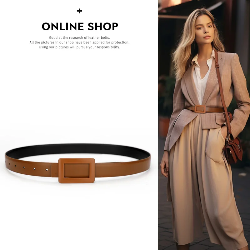 Wide Belt Women Genuine Leather Brown Retro Fashion Waist Seal Decoration with Dress Suit Simple Pants