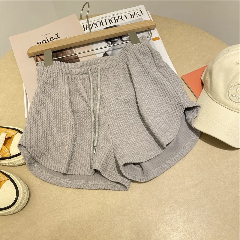 Women's Shorts U-shaped Hem Loose High Waisted Sports Shorts Korean Casual Lace Up Drawstring Solid Hot Pants Female Bottoms2023