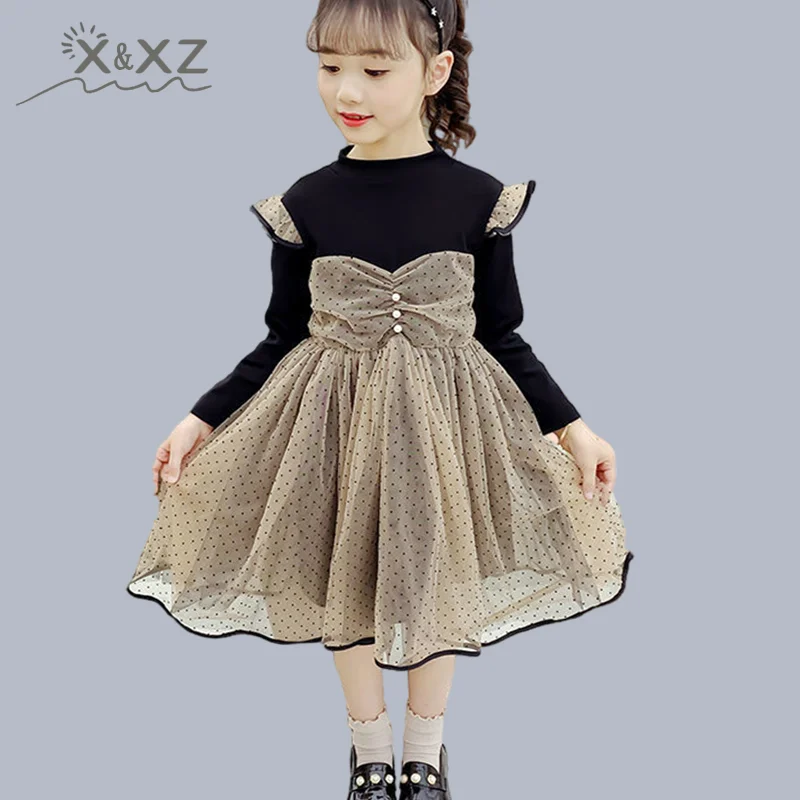 

Girls' dresses 2022 autumn new big children's dress net red foreign princess dress girls polka dot net gauze dress XXZ061