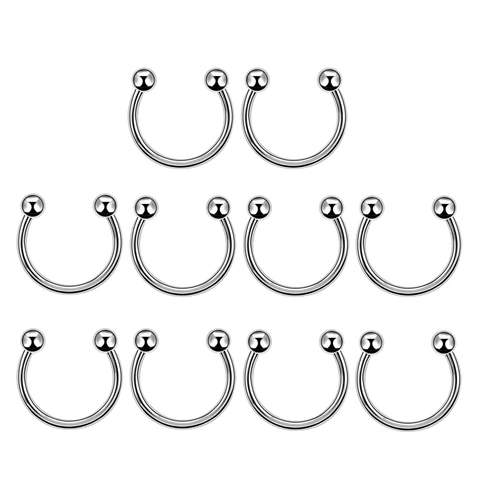 Кольца для пирсинга носа Xpircn, нержавеющая сталь, 10 шт.