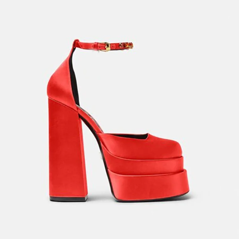 2023 Fashion Fashion Solid Color Square Head Double Waterproof Platform Thick Heel Sexy Single Shoe Cover LLWY-9631