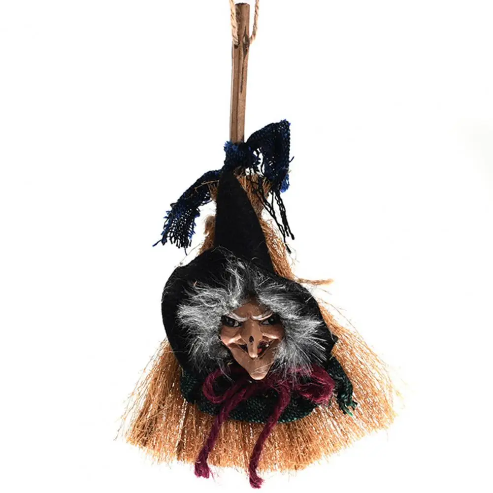 

Halloween Party Witch Prop Spooky Halloween Decor Witch Broom Pendant Old Woman Prop Haunted House Rag for Door Window Halloween